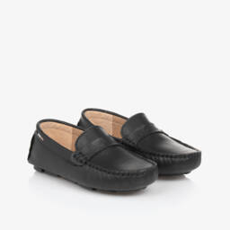 BOSS-Boys Navy Blue Leather Moccasins | Childrensalon