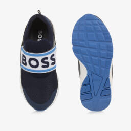 BOSS-Boys Navy Blue Mesh Trainers | Childrensalon