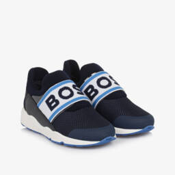 BOSS-Boys Navy Blue Mesh Trainers | Childrensalon