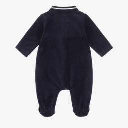 BOSS-Boys Navy Blue Velour Babygrow with Ribbed Collar | Childrensalon