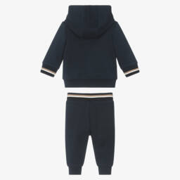 BOSS-Boys Navy Blue Zip-Up Hooded Tracksuit | Childrensalon