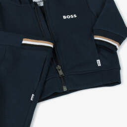 BOSS-Boys Navy Blue Zip-Up Hooded Tracksuit | Childrensalon