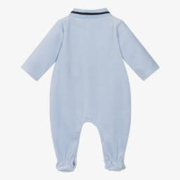 BOSS-Boys Pale Blue Velour Babygrow with Ribbed Collar | Childrensalon