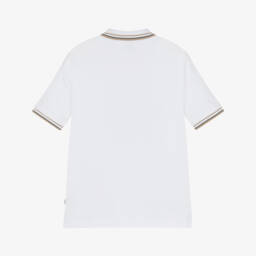 BOSS-Boys Short-Sleeved White Cotton Piqué Polo Shirt | Childrensalon