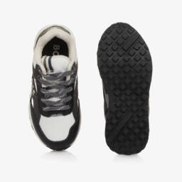 BOSS-حذاء رياضي جلد لون أسود وأبيض للأولاد | Childrensalon