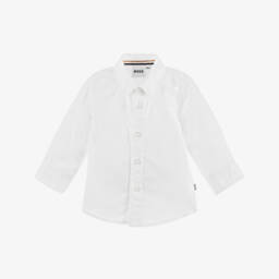 BOSS-Boys White Cotton Double B Monogram Shirt | Childrensalon