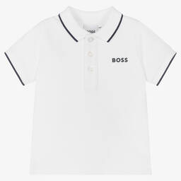 BOSS-Boys White Cotton Polo Shirt | Childrensalon