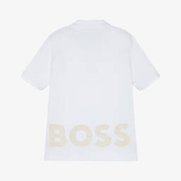 BOSS-Boys White Large Logo Cotton Polo Shirt | Childrensalon