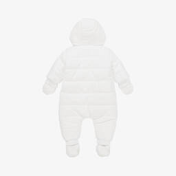 BOSS-White Hooded Baby Snowsuit | Childrensalon