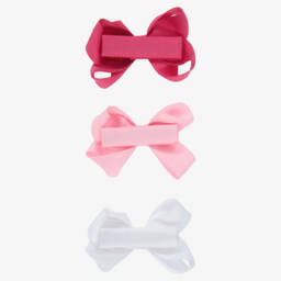 Bowtique London-Girls Pink & White Bow Hair Clips (3 Pack) | Childrensalon