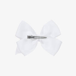 Bowtique London-White Ribbon Bow Hair Clip (10cm) | Childrensalon