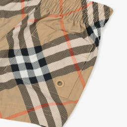 Burberry-Baby Boys Beige Check Atticus Swim Shorts | Childrensalon