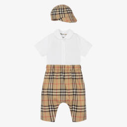 Burberry Baby Boys Beige Check Cotton Trouser Set Childrensalon