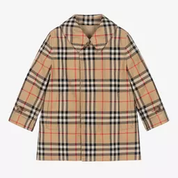 Burberry-Baby Boys Beige Check Reversible Car Coat | Childrensalon
