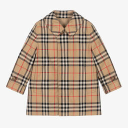 Burberry-Baby Boys Beige Check Reversible Car Coat | Childrensalon