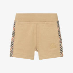 Baby Boys Beige Cotton Shorts with Check Trim & EKD Logo