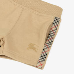 Burberry-Baby Boys Beige Cotton Shorts with Check Trim & EKD Logo | Childrensalon