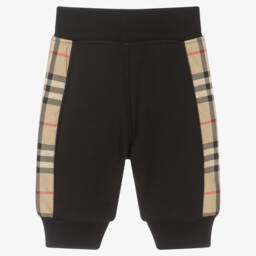 Burberry-Baby Boys Black Cotton Check Joggers | Childrensalon