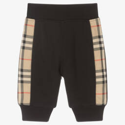 Burberry-Baby Boys Black Cotton Check Joggers | Childrensalon