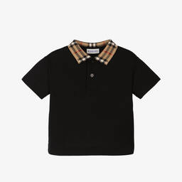 Baby Boys Black Cotton Check Polo Shirt