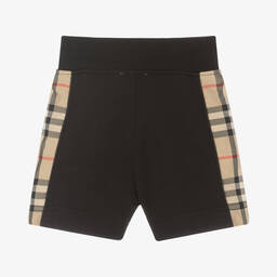 Burberry-Baby Boys Black Cotton Check Shorts | Childrensalon