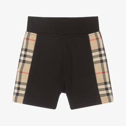 Burberry-Baby Boys Black Cotton Check Shorts | Childrensalon