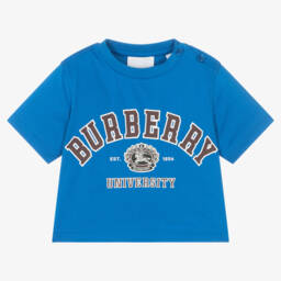 Burberry-Baby Boys Blue Cotton Varsity T-Shirt | Childrensalon