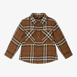 Burberry-Baby Boys Brown Checked Cotton Shirt | Childrensalon