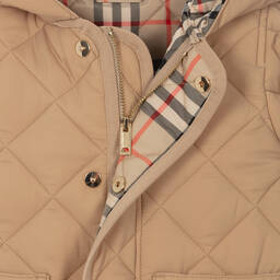Burberry-Baby Boys Dark Beige Diamond Quilted Coat | Childrensalon
