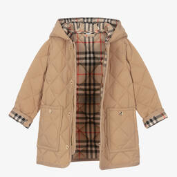 Burberry-Baby Boys Dark Beige Diamond Quilted Coat | Childrensalon