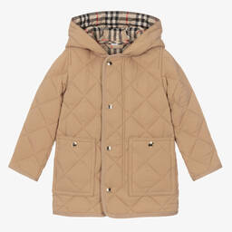 Burberry-Baby Boys Dark Beige Diamond Quilted Coat | Childrensalon