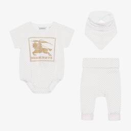 Burberry-Baby Boys White Cotton EKD Gift Set | Childrensalon