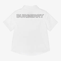 Burberry-قميص قطن لون أبيض للمواليد | Childrensalon