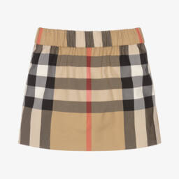 Burberry-Baby Girls Beige Check Skirt | Childrensalon