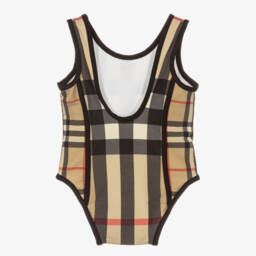 Burberry-Baby Girls Beige Check Swimsuit | Childrensalon