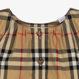 Burberry-Baby Girls Beige Cotton Check Blouse | Childrensalon