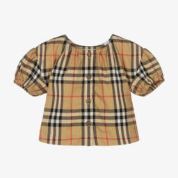 Burberry-Baby Girls Beige Cotton Check Blouse | Childrensalon