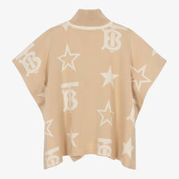 Burberry-Baby Girls Beige TB Logo Knitted Cape | Childrensalon