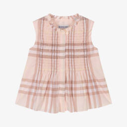 Baby Girls Pink Check Sleeveless Cotton Blouse