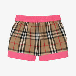 Burberry-Baby Girls Pink Vintage Check Shorts | Childrensalon