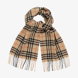 Burberry-Beige Check Cashmere Scarf (124cm) | Childrensalon