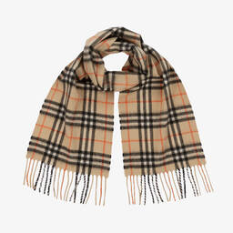 Burberry-Beige Check Cashmere Scarf (124cm) | Childrensalon