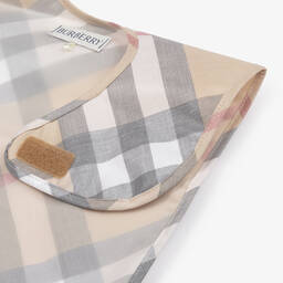 Burberry-Beige Check Coated Cotton Bib | Childrensalon