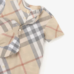Burberry-Beige Check Cotton Babysuit Gift Set | Childrensalon