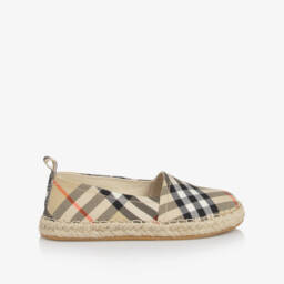 Burberry-Beige Check Cotton Twill Espadrilles | Childrensalon