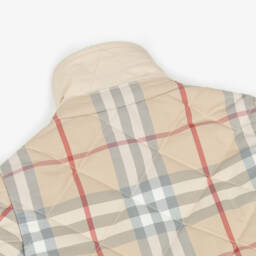 Burberry-Beige Checked Short Baby Jacket | Childrensalon