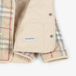 Burberry-Beige Checked Short Baby Jacket | Childrensalon