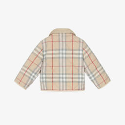 Burberry-Beige Checked Short Baby Jacket | Childrensalon