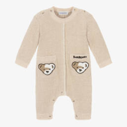 Burberry-Beige Cotton & Cashmere Knitted Romper | Childrensalon