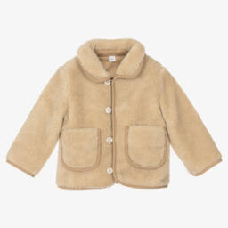Burberry-Beige Faux Fur Baby Jacket | Childrensalon